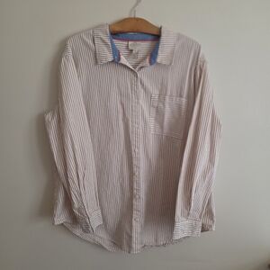 Tan And White Button-Up Shirt